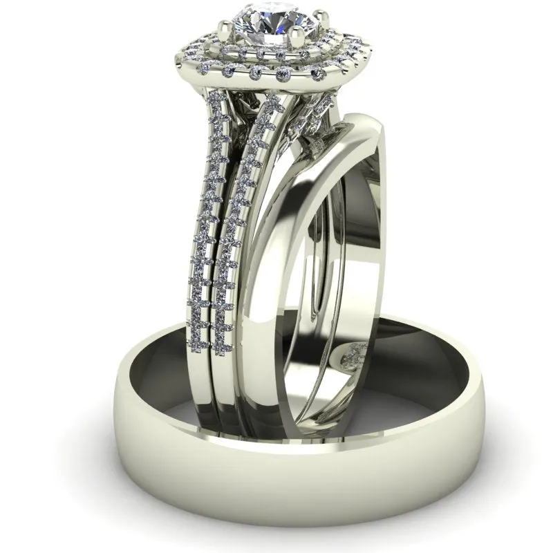 1.13ct Brilliant Cut Diamond Double Halo Gold Complete Set - 04US09C