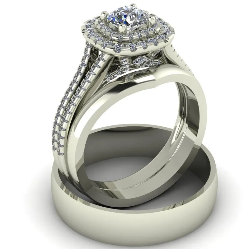 1.13ct Brilliant Cut Diamond Double Halo Gold Complete Set - 04US09C