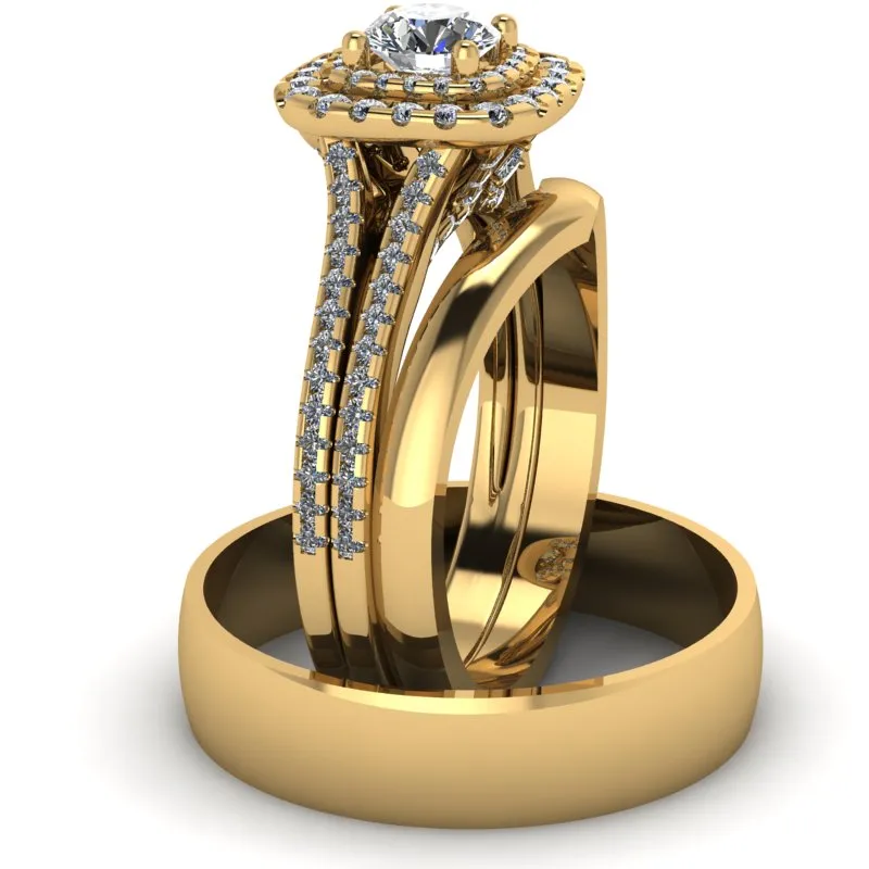 1.13ct Brilliant Cut Diamond Double Halo Gold Complete Set - 04US09C