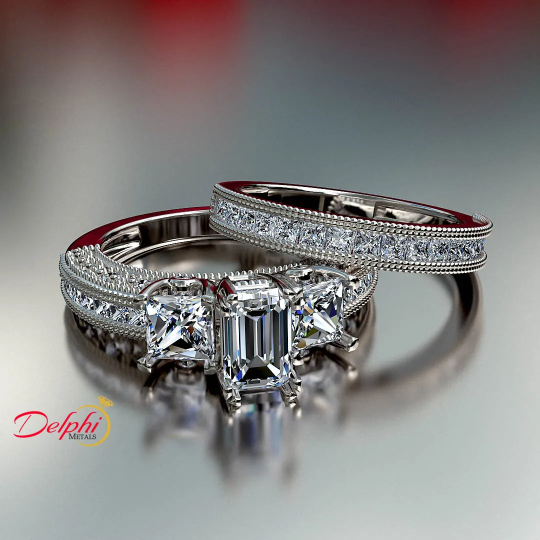 1.18ct Emerald Cut Gold Bridal Set - 03US10
