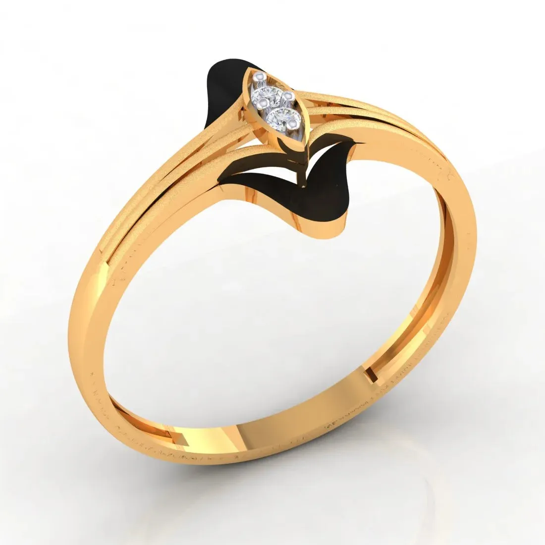 14K Gold Ring Floral Design With Black Meena And Stone Detailing (Size 12)