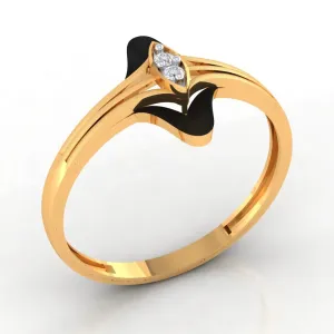 14K Gold Ring Floral Design With Black Meena And Stone Detailing (Size 12)