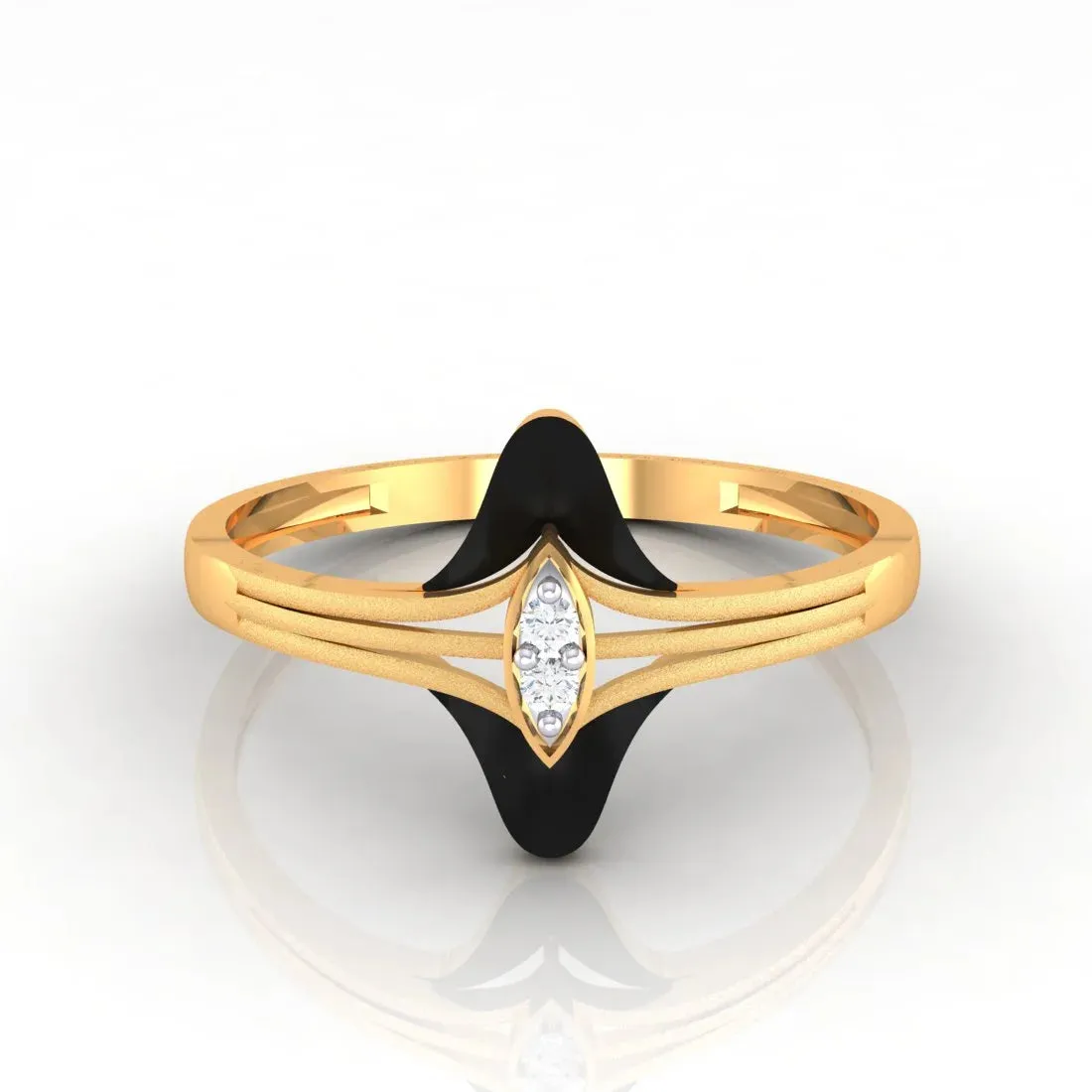 14K Gold Ring Floral Design With Black Meena And Stone Detailing (Size 12)