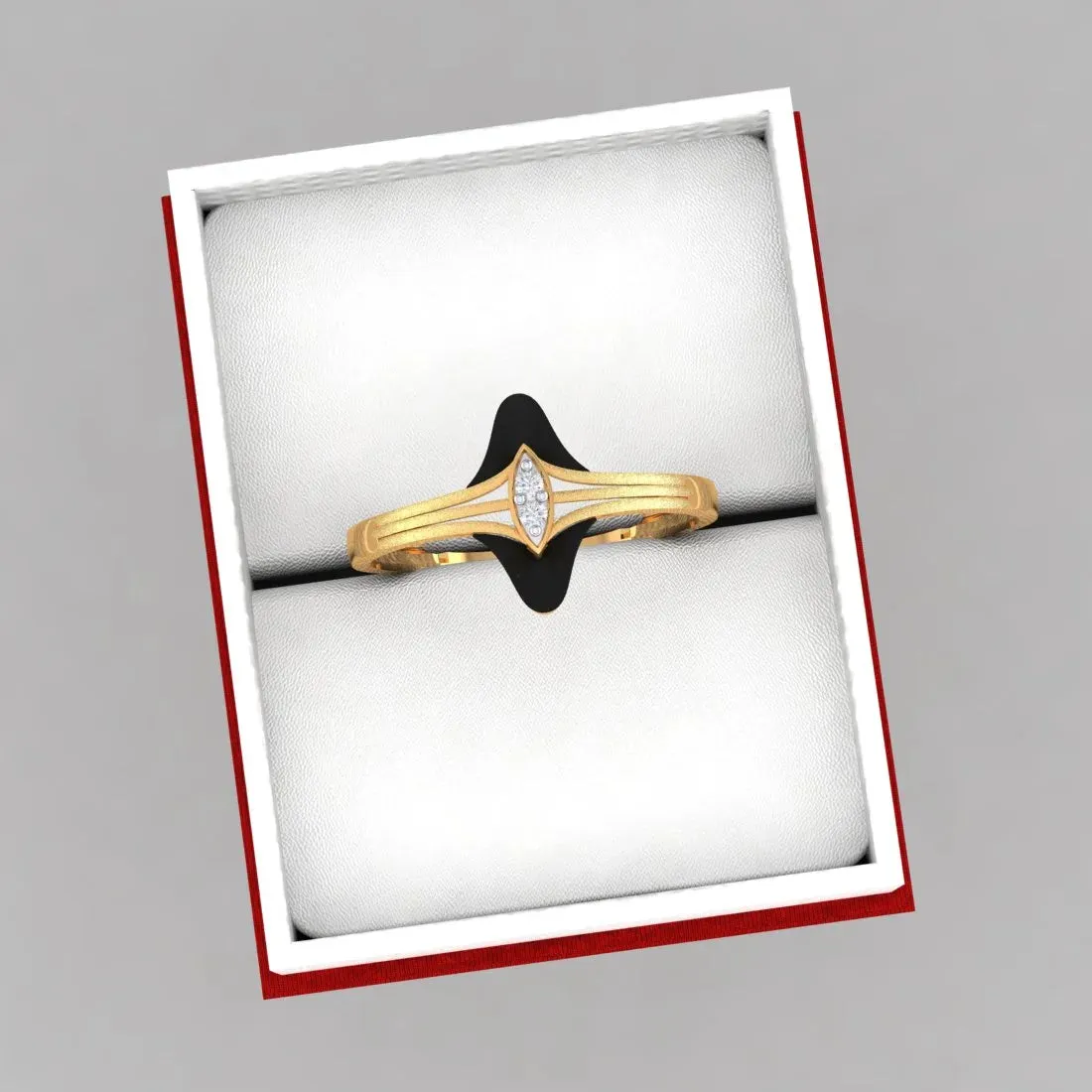 14K Gold Ring Floral Design With Black Meena And Stone Detailing (Size 12)