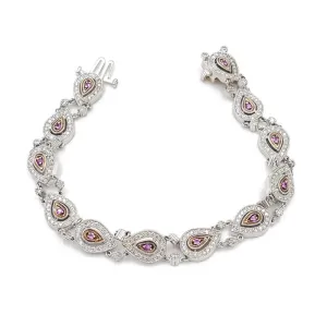 14K White and Rose Gold Pink Sapphire and Diamond Tennis Bracelet