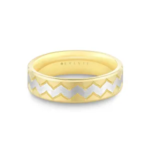 14K White And Yellow Gold Zig Zag Pattern Wedding Band