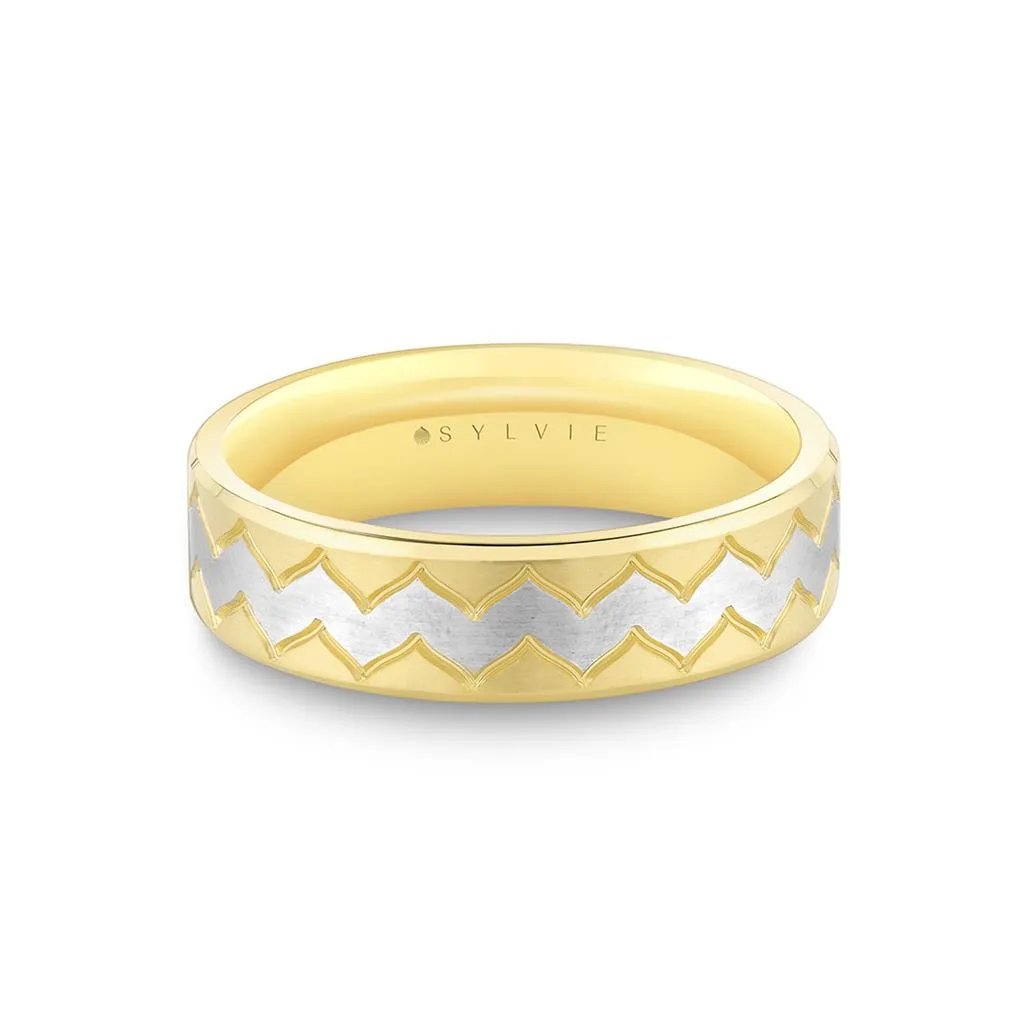 14K White And Yellow Gold Zig Zag Pattern Wedding Band