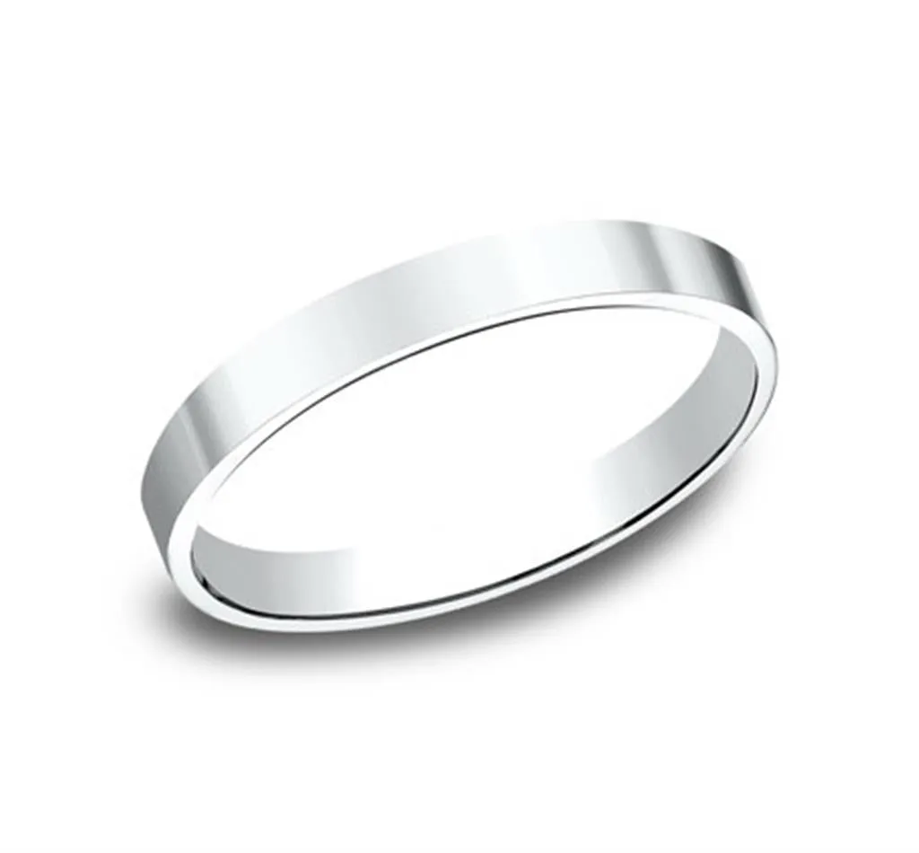 14K White Gold 2mm Flat Plain Straight Wedding Band