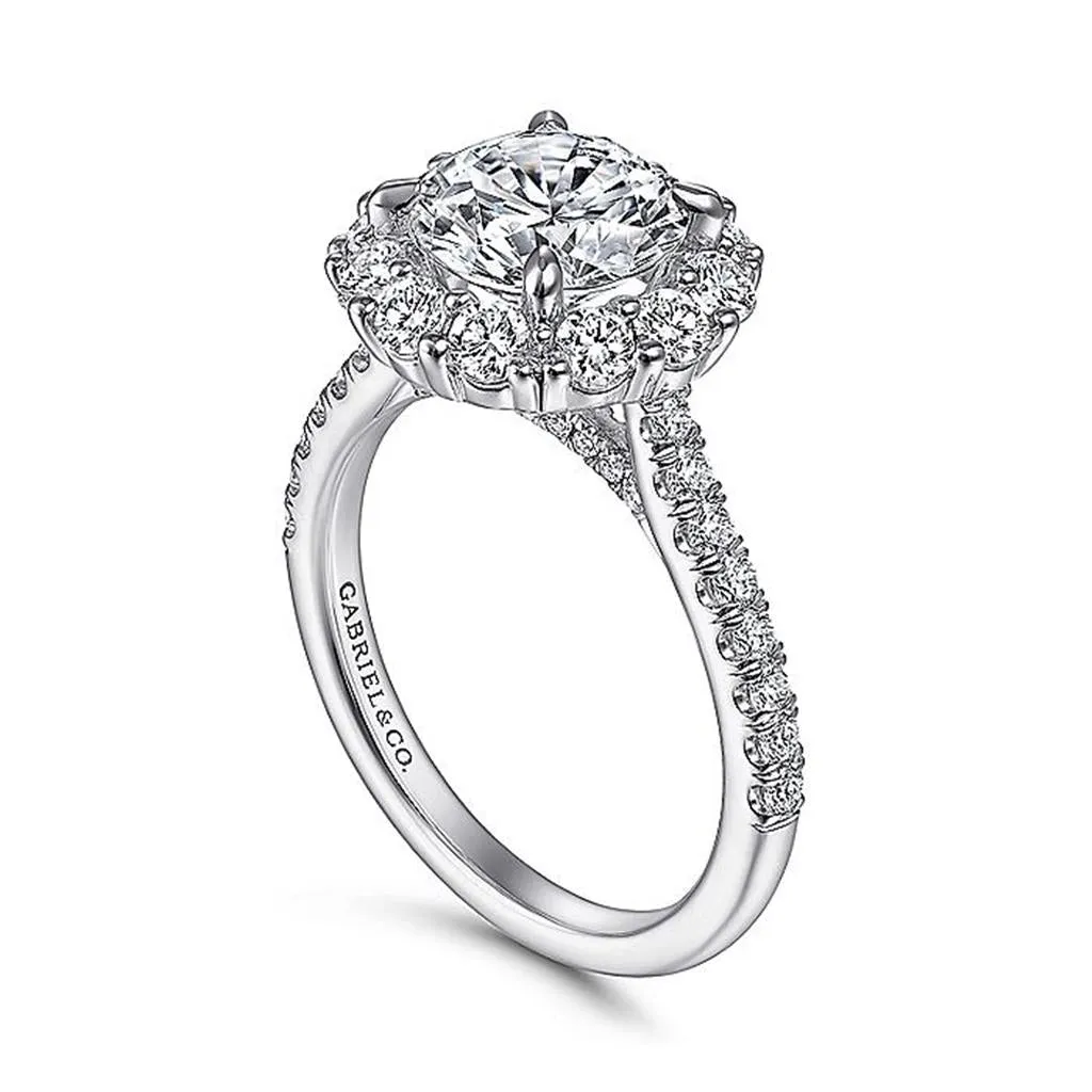 14K White Gold 'Charmaine' Halo Round Diamond Engagement Ring
