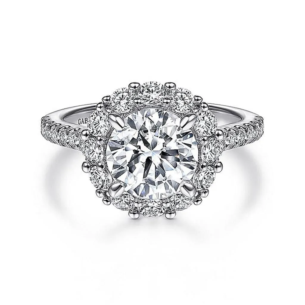 14K White Gold 'Charmaine' Halo Round Diamond Engagement Ring