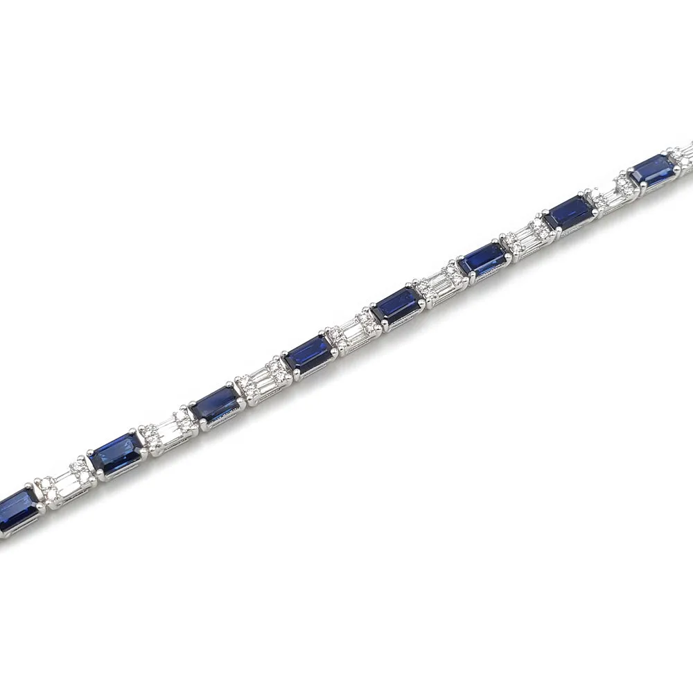 14K White Gold Diamond Sapphire Bracelet 1002488226