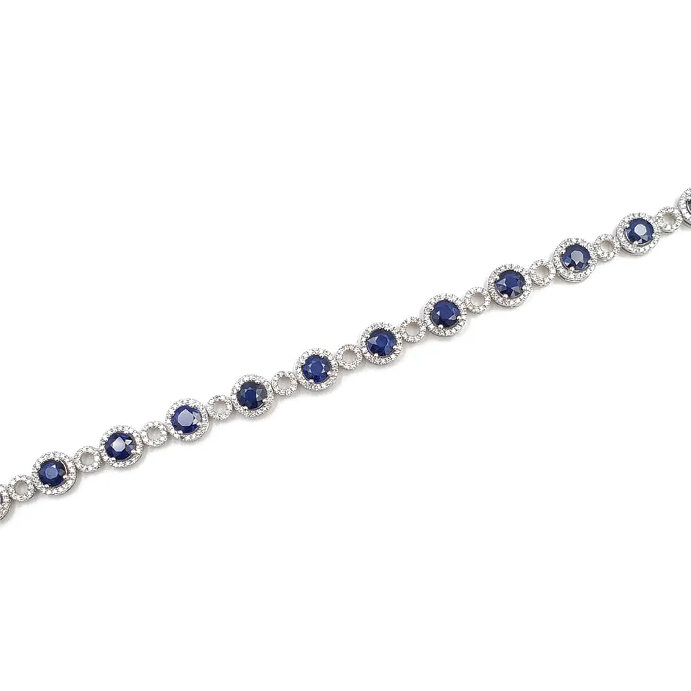 14K White Gold Diamond Sapphire Bracelet