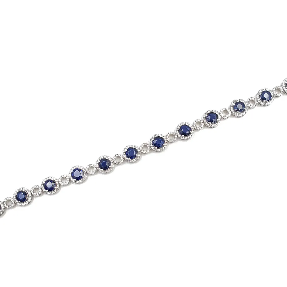 14K White Gold Diamond Sapphire Bracelet