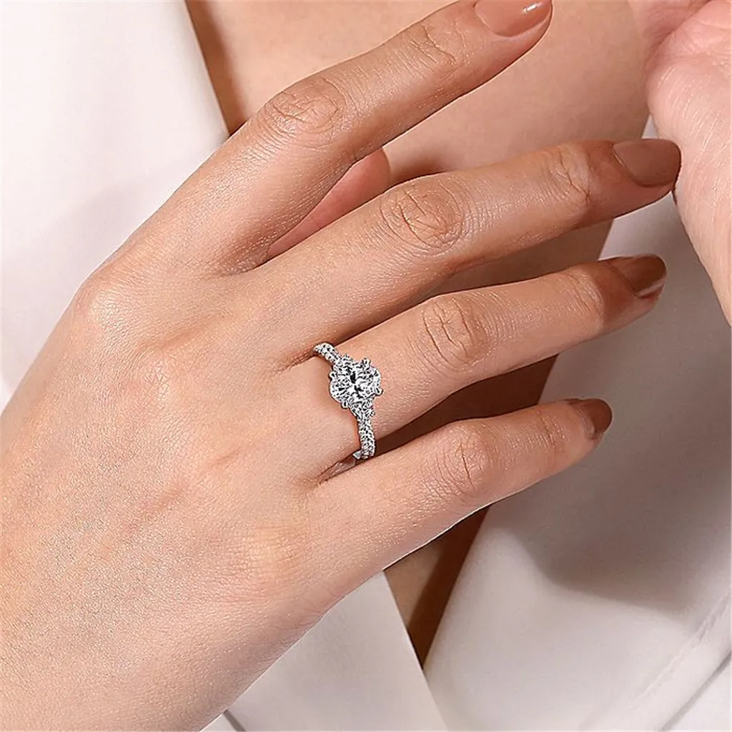 14K White Gold 'Isabel' Three Stone Oval Diamond Engagement Ring