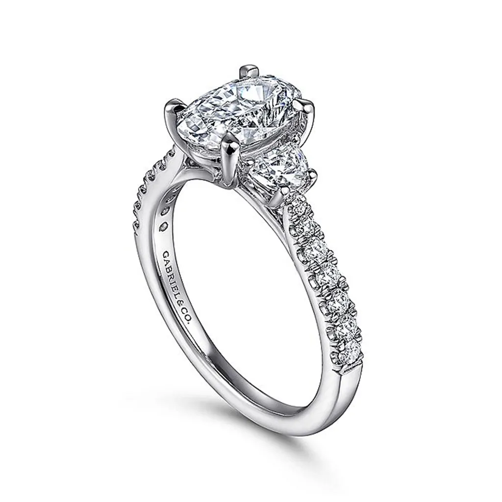 14K White Gold 'Isabel' Three Stone Oval Diamond Engagement Ring