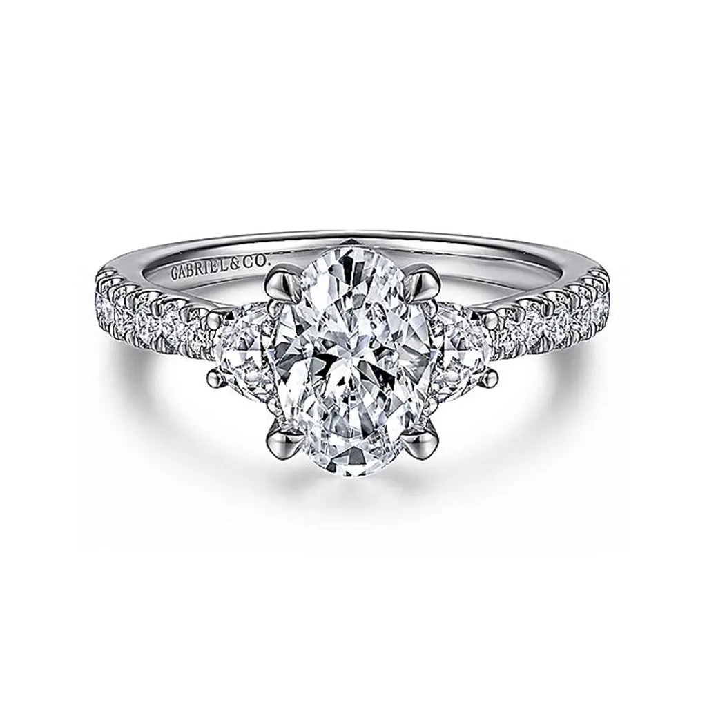 14K White Gold 'Isabel' Three Stone Oval Diamond Engagement Ring