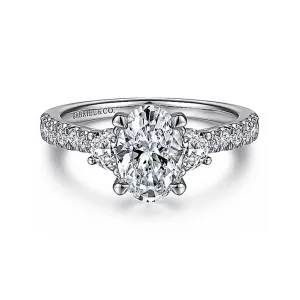 14K White Gold 'Isabel' Three Stone Oval Diamond Engagement Ring