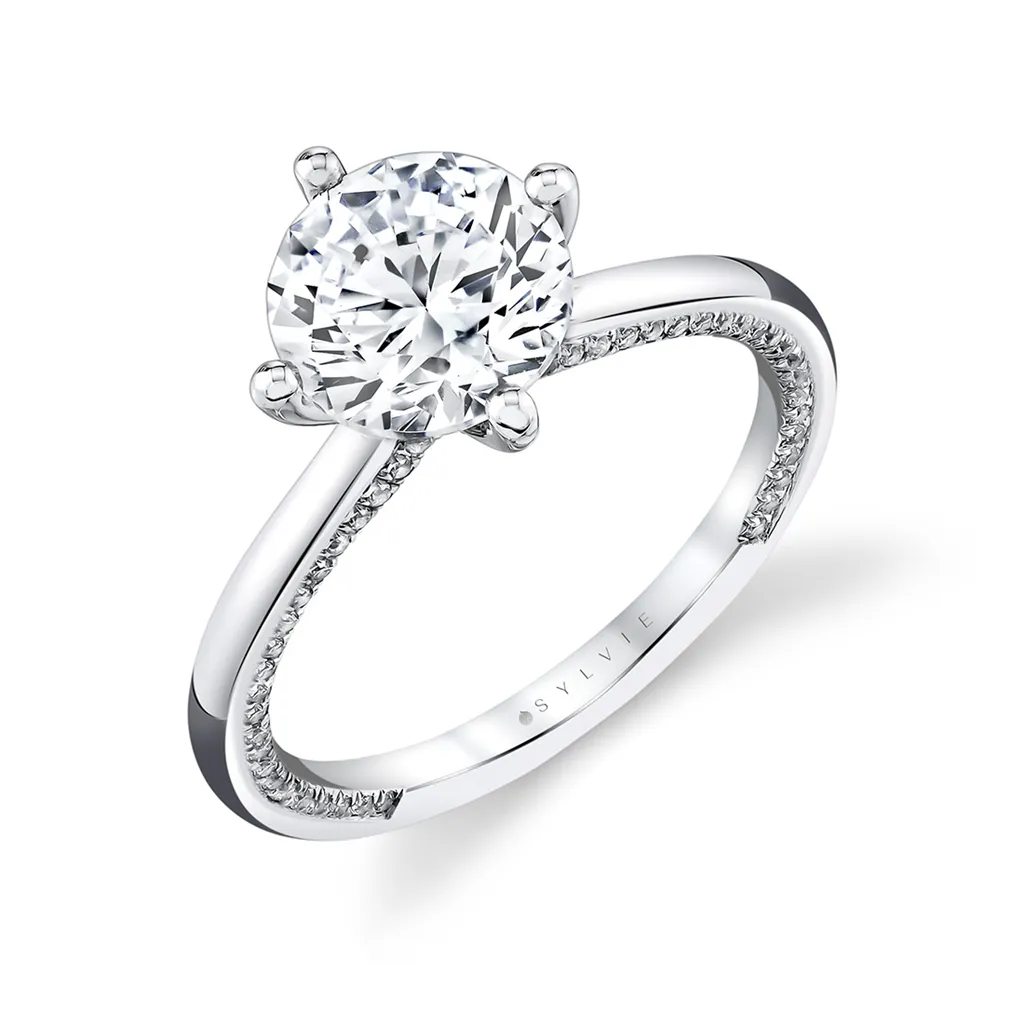 14K White Gold 'Kate' Compass Set Round Diamond Engagement Ring