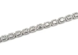 14K White Gold Round and Emerald Cut Diamond Bracelet