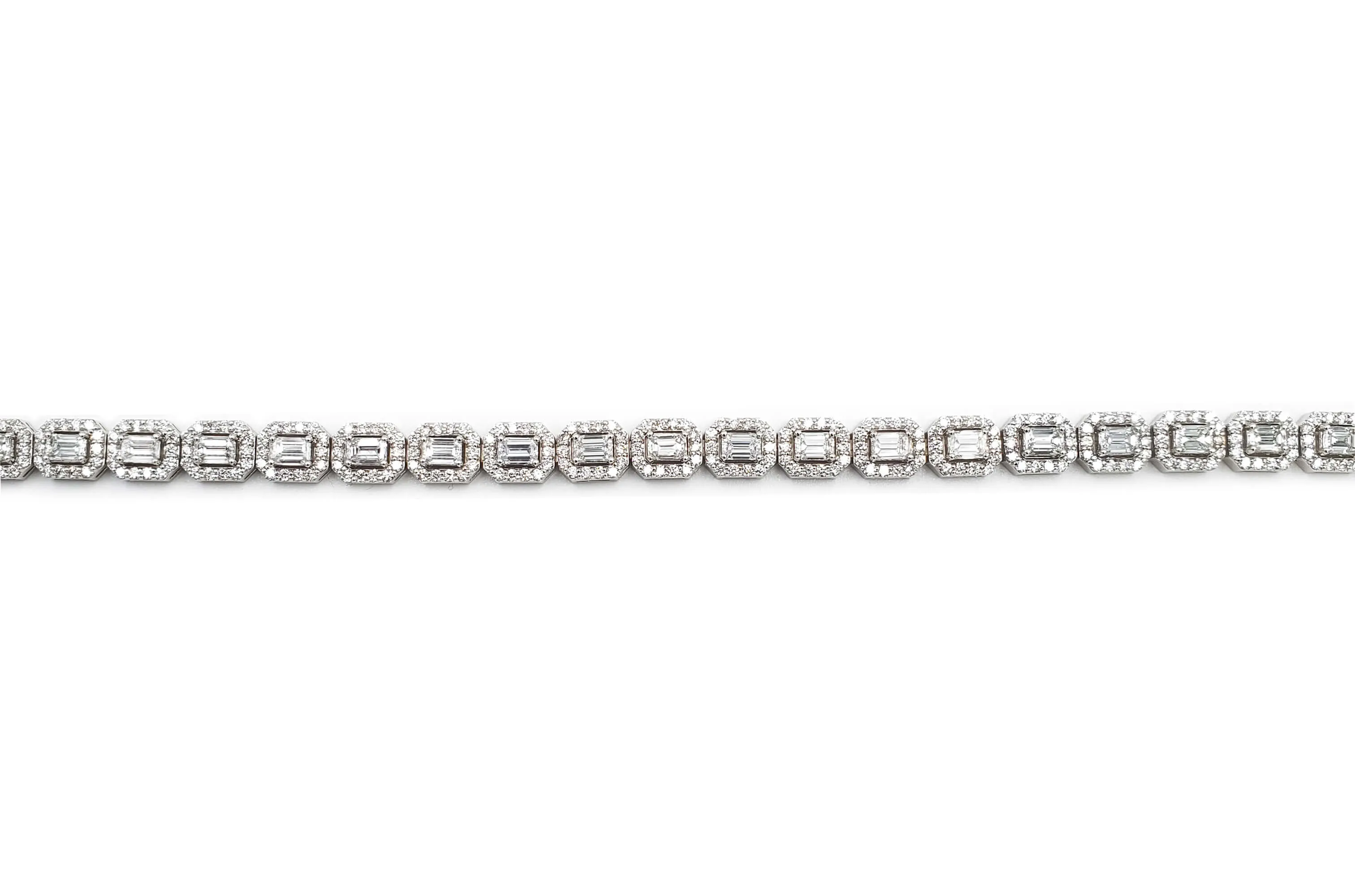 14K White Gold Round and Emerald Cut Diamond Bracelet