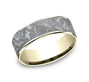 14K Yellow Gold And Gray Tantalum ??The Wild?? 7.5mm Comfort Fit Wedding Band