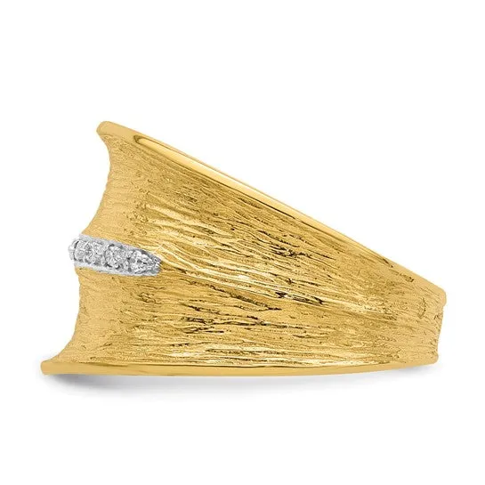 14k Yellow Gold Textured Concave Textured Diamond Ring