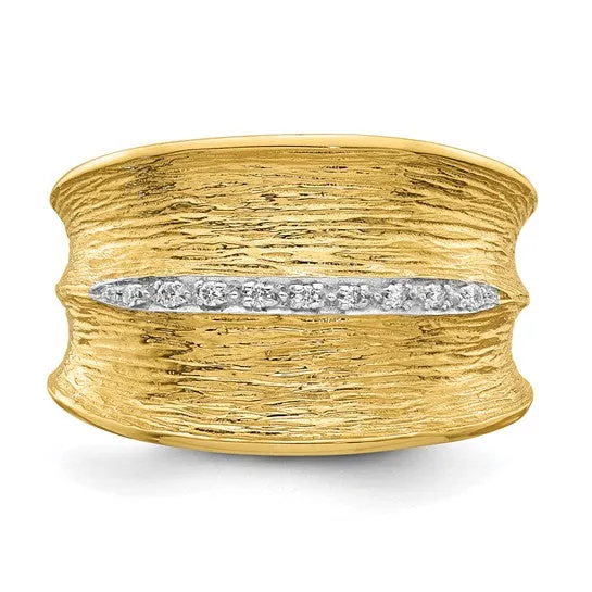 14k Yellow Gold Textured Concave Textured Diamond Ring