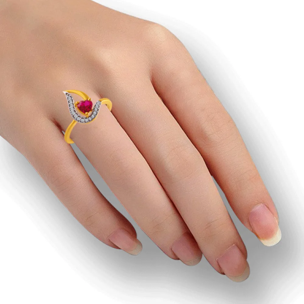 14KT (585) Yellow Gold And American Diamond Ring For Women
