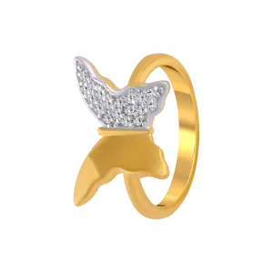 14KT (585) Yellow Gold And American Diamond Ring For Women