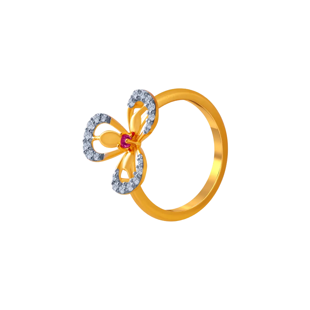 14KT (585) Yellow Gold And American Diamond Ring For Women