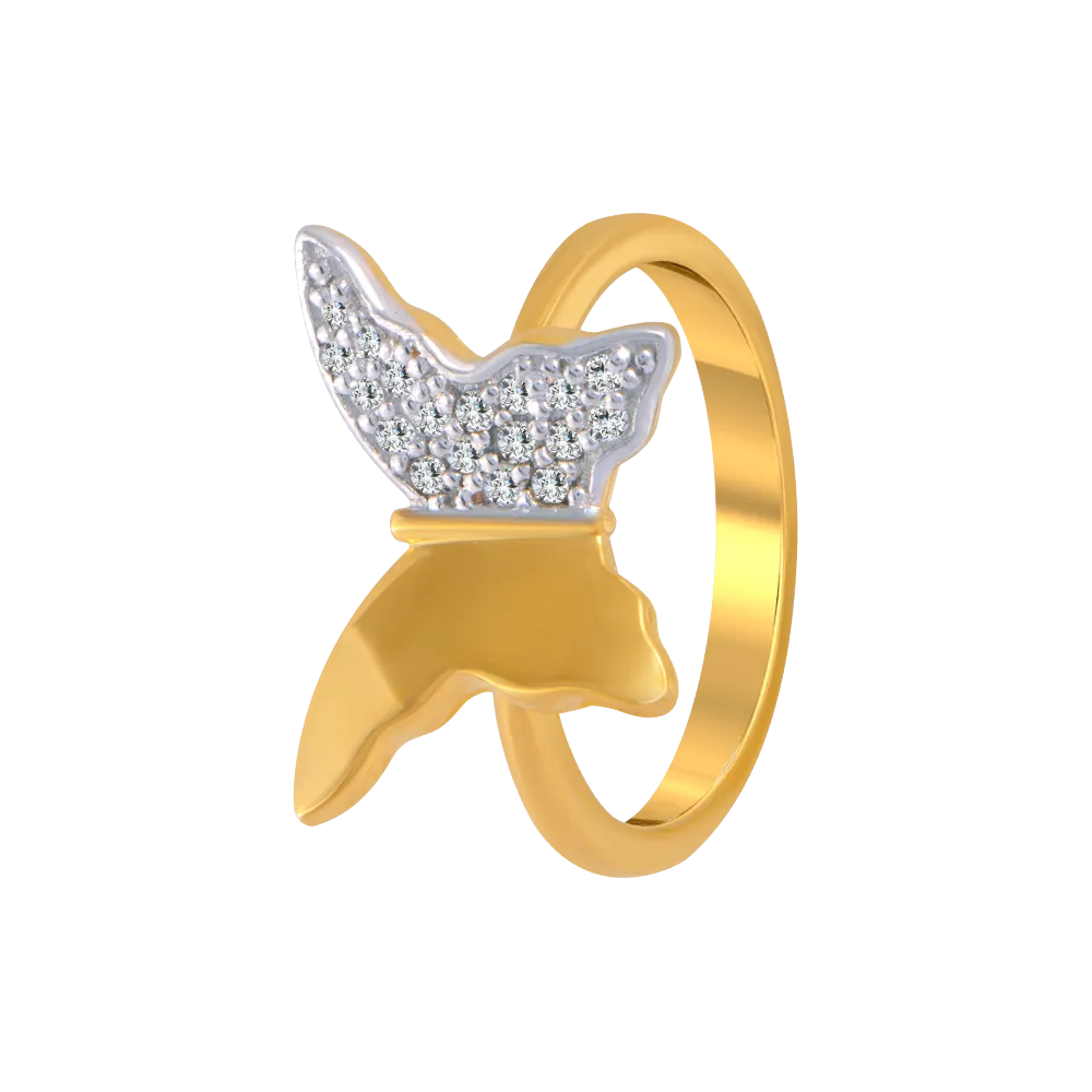 14KT (585) Yellow Gold And American Diamond Ring For Women