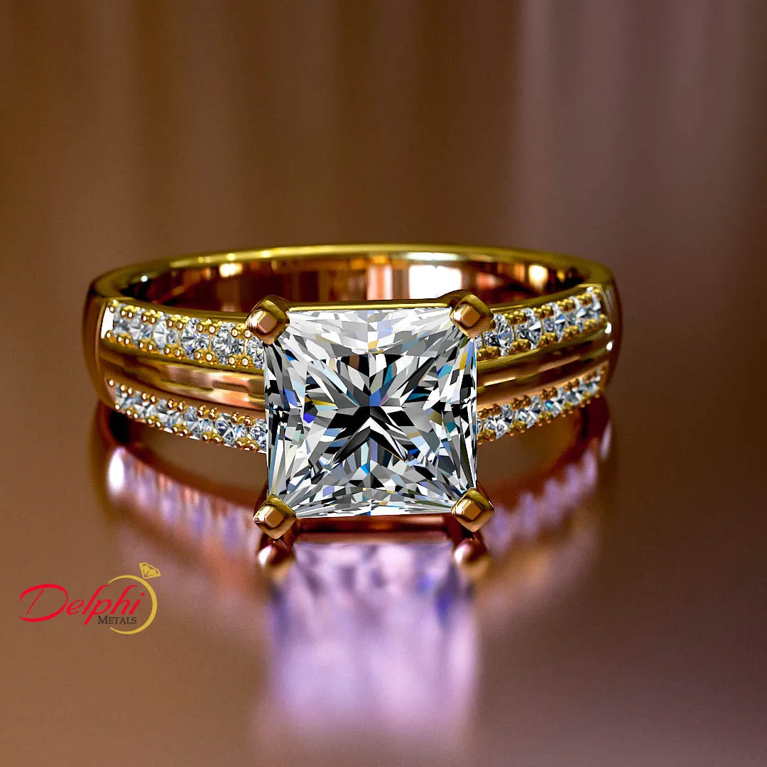 1.5ct Princess Cut Diamond Gold Engagement Ring - 03US01