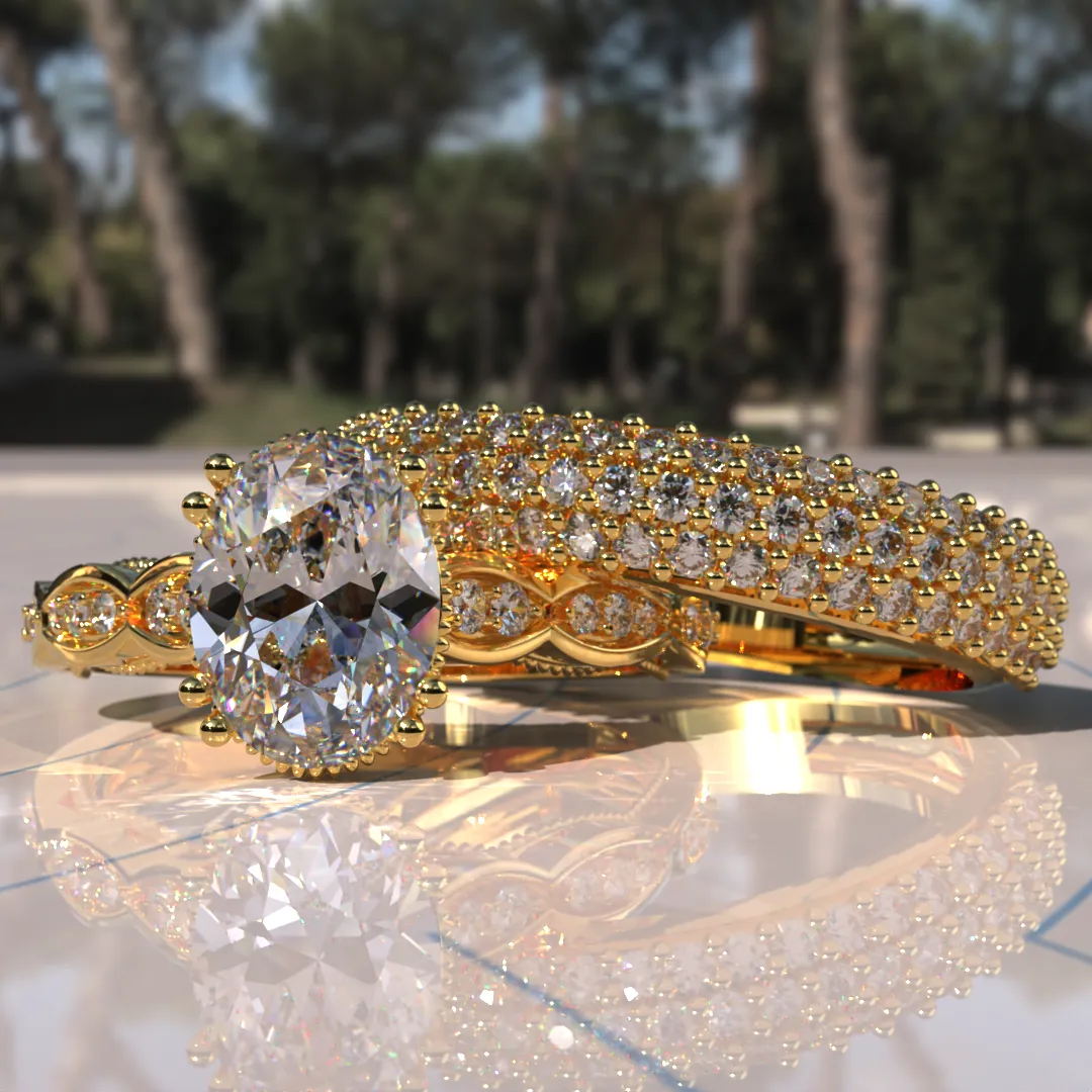 1.81ct Oval Gold Pave Bridal Set - 04US71