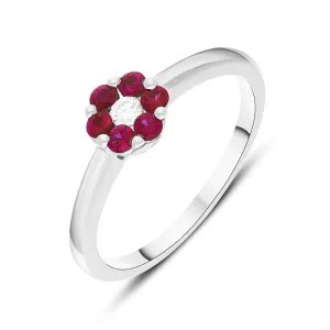 18ct White Gold Ruby Diamond Round Cluster Ring