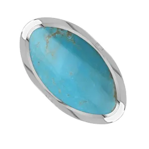 18ct White Gold Turquoise Hallmark Large Oval Ring