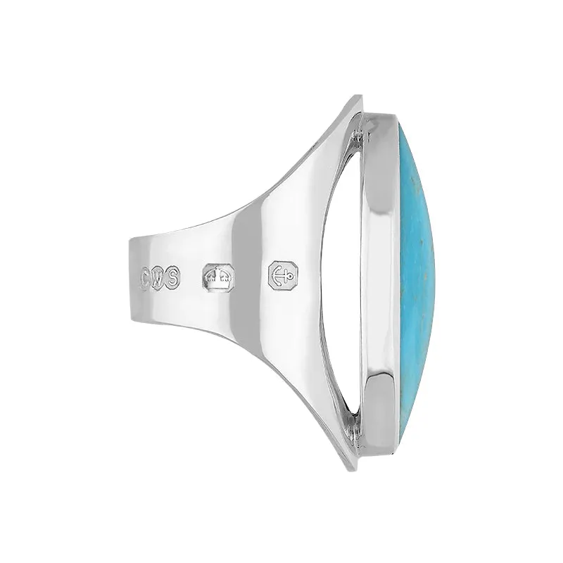 18ct White Gold Turquoise Hallmark Large Oval Ring