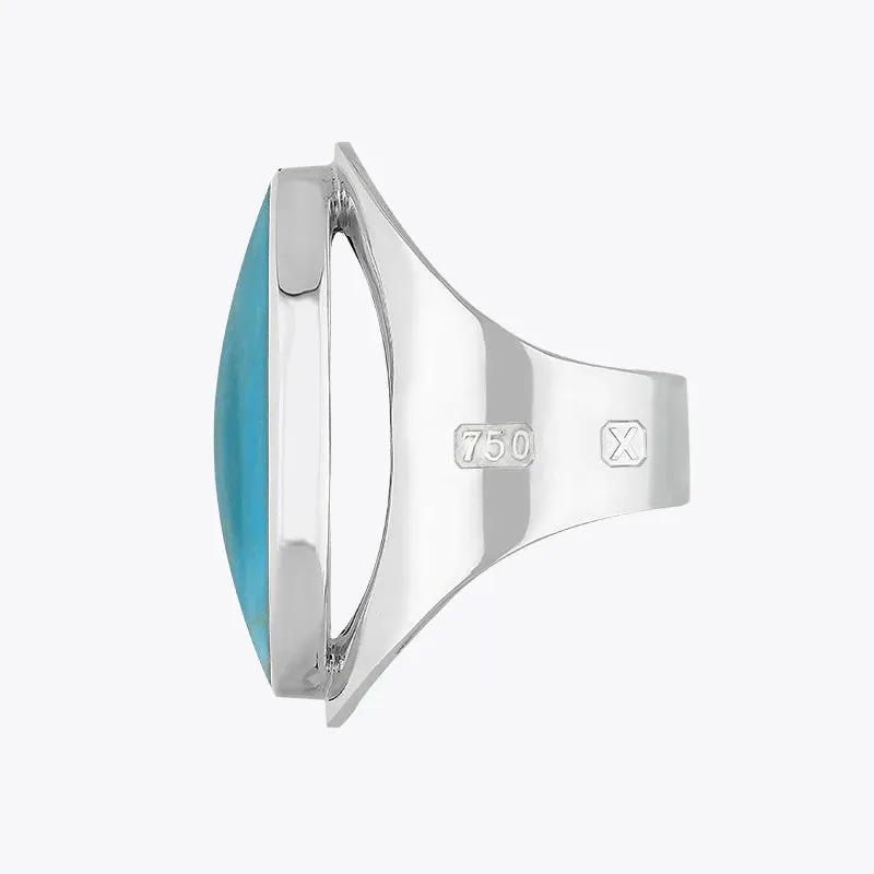 18ct White Gold Turquoise Hallmark Large Oval Ring