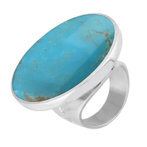 18ct White Gold Turquoise Hallmark Large Round Ring