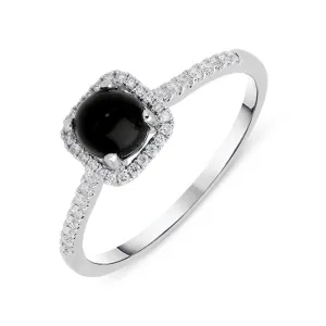 18ct White Gold Whitby Jet 0.16ct Diamond Square Cluster Ring