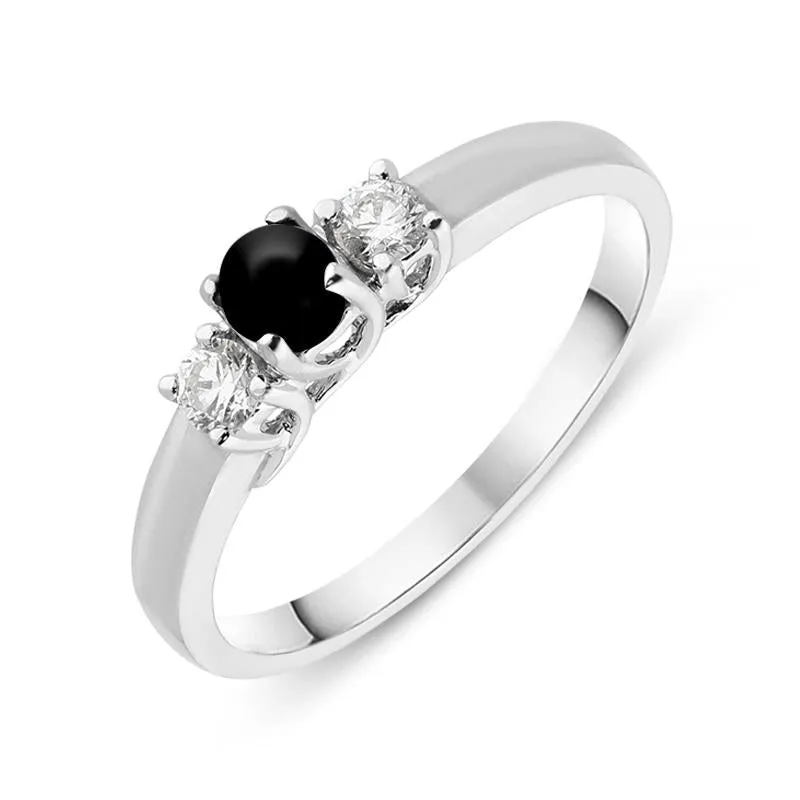 18ct White Gold Whitby Jet Diamond Trilogy Ring
