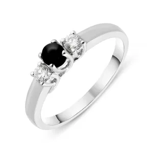 18ct White Gold Whitby Jet Diamond Trilogy Ring
