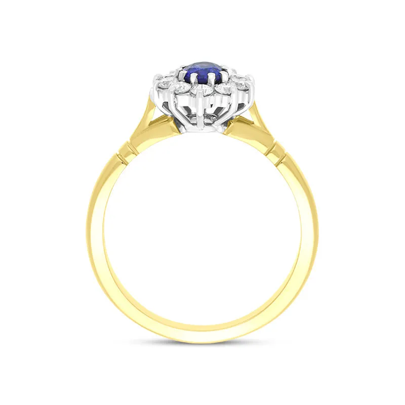 18ct Yellow Gold 0.48ct Sapphire Diamond Halo Ring