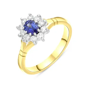 18ct Yellow Gold 0.48ct Sapphire Diamond Halo Ring