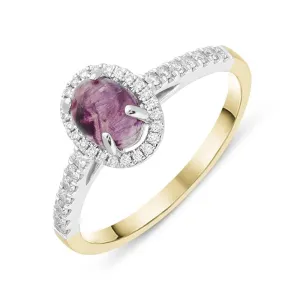 18ct Yellow Gold Blue John Diamond Oval Ring