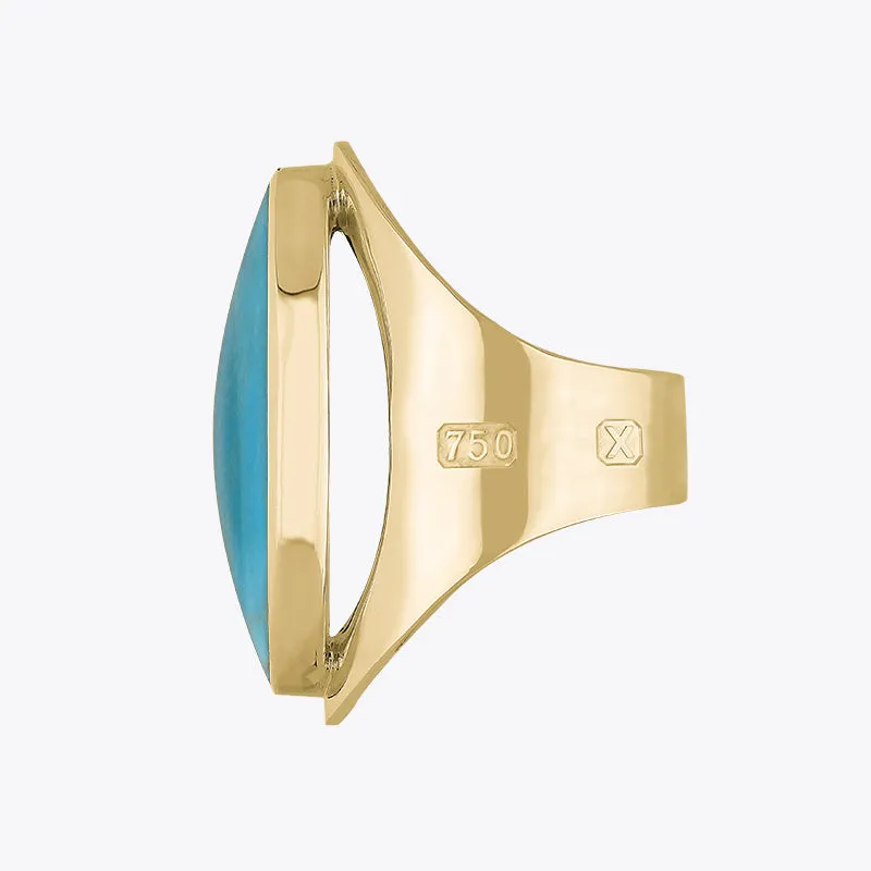 18ct Yellow Gold Turquoise Hallmark Large Oval Ring