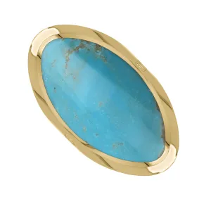 18ct Yellow Gold Turquoise Hallmark Large Oval Ring
