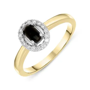18ct Yellow Gold Whitby Jet 0.12ct Diamond Cluster Ring