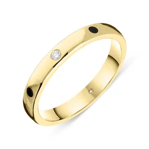 18ct Yellow Gold Whitby Jet Diamond 3mm Wedding Band Ring