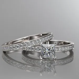 1ct Princess Cut Diamond Gold Bridal Set - 02US33B