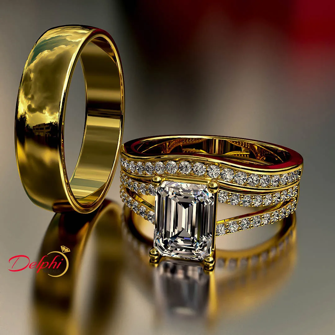 2.07ct Emerald Cut Diamond Gold Complete Wedding Set - 03US05